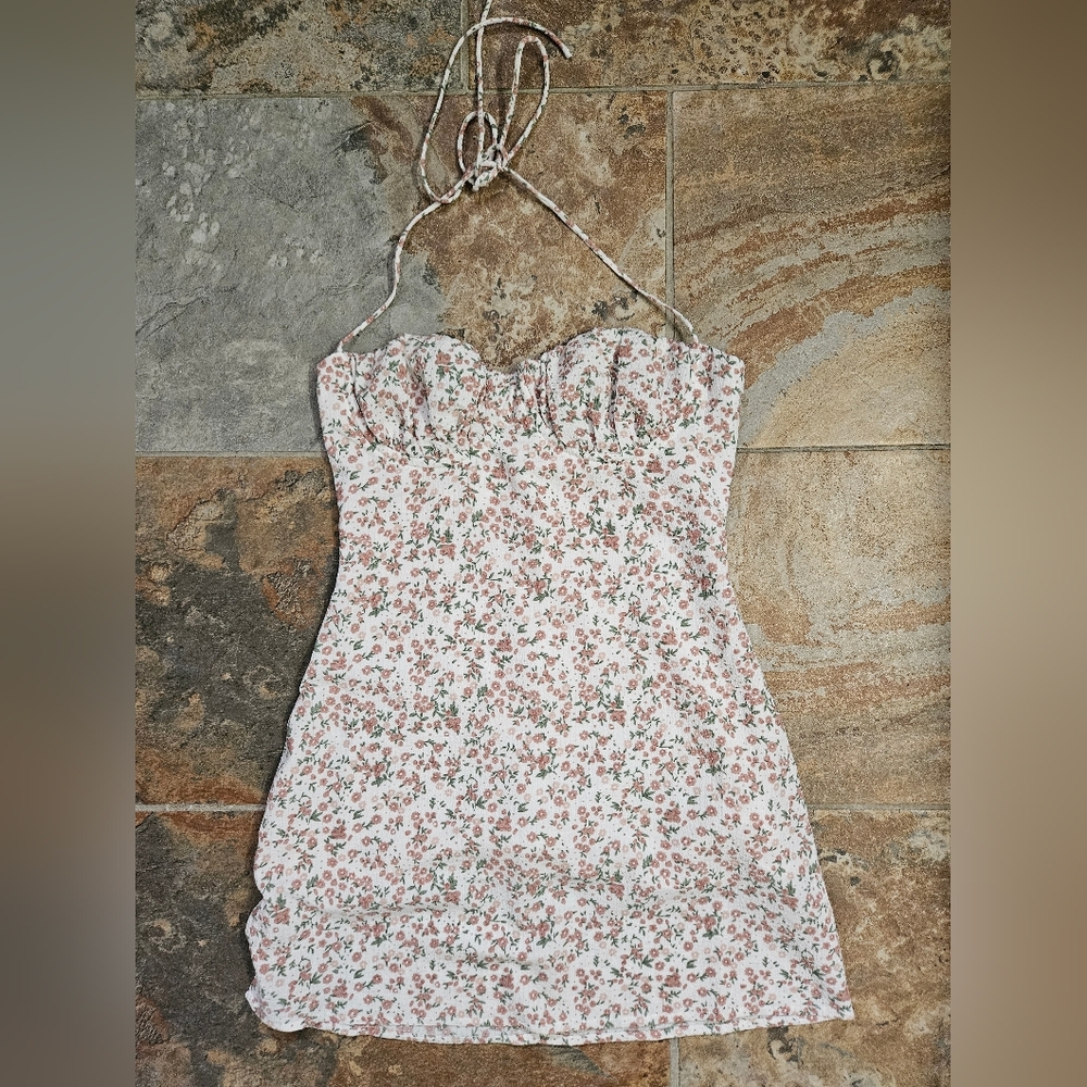 Princess Polly Strapless Floral Midi Dress in Blush and Green